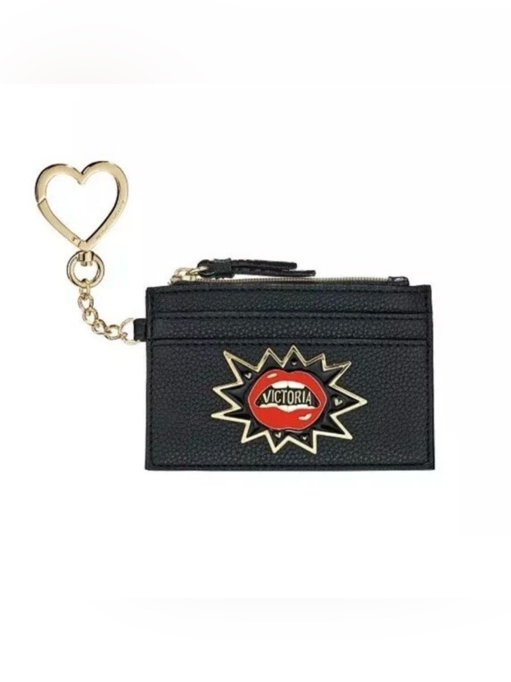 Victoria's Secret Black Card Holder Keychain with Red Lip Emblem